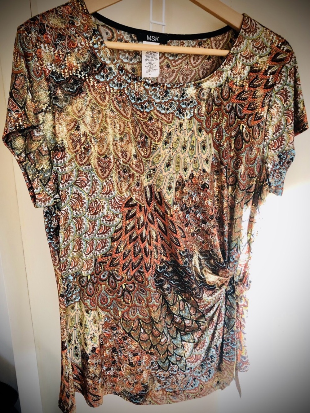 MSK Short-Sleeve Twist Front Top - Brown, Tan, Green, Black